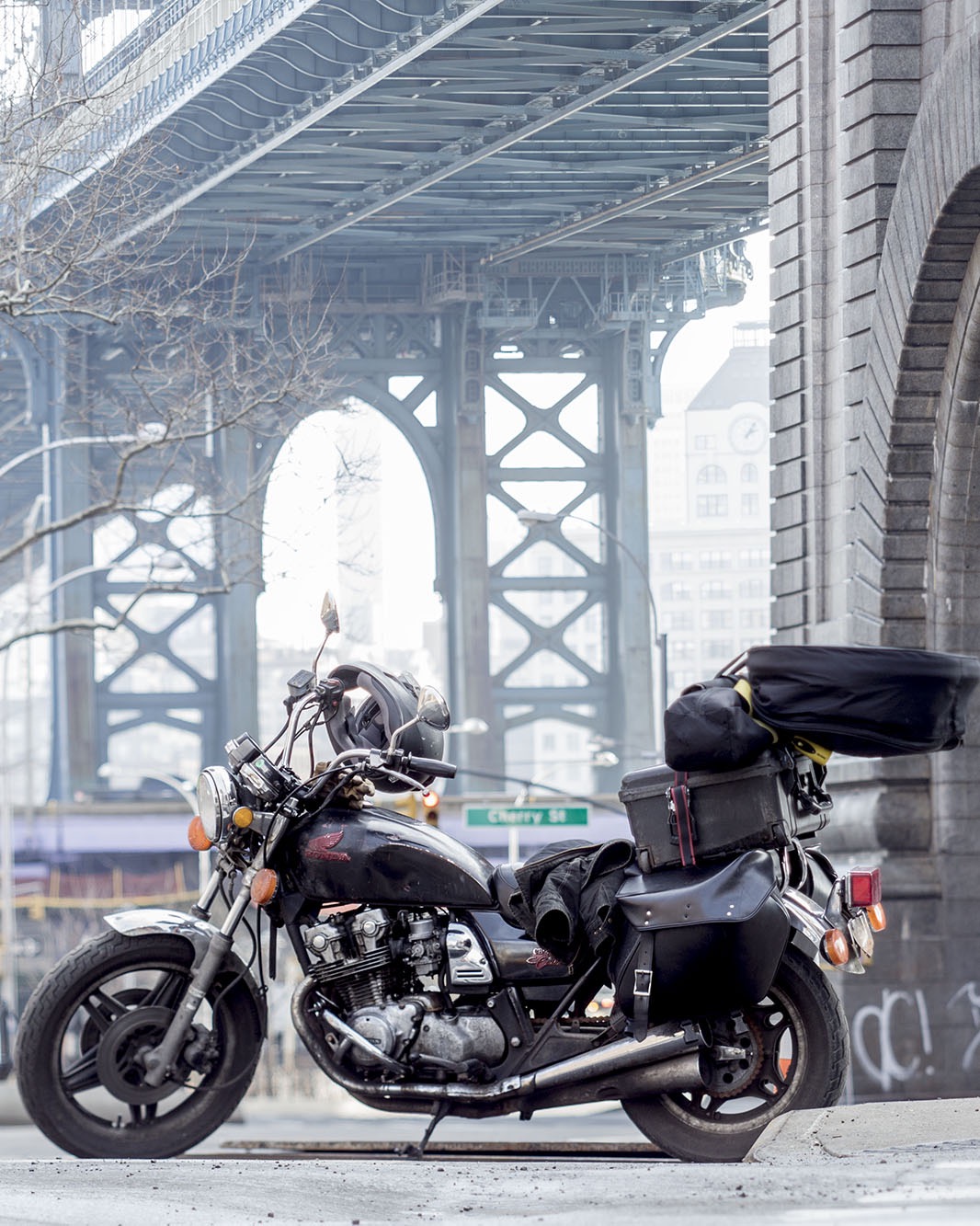 Will's Motorcycle loaded with camera equipment.