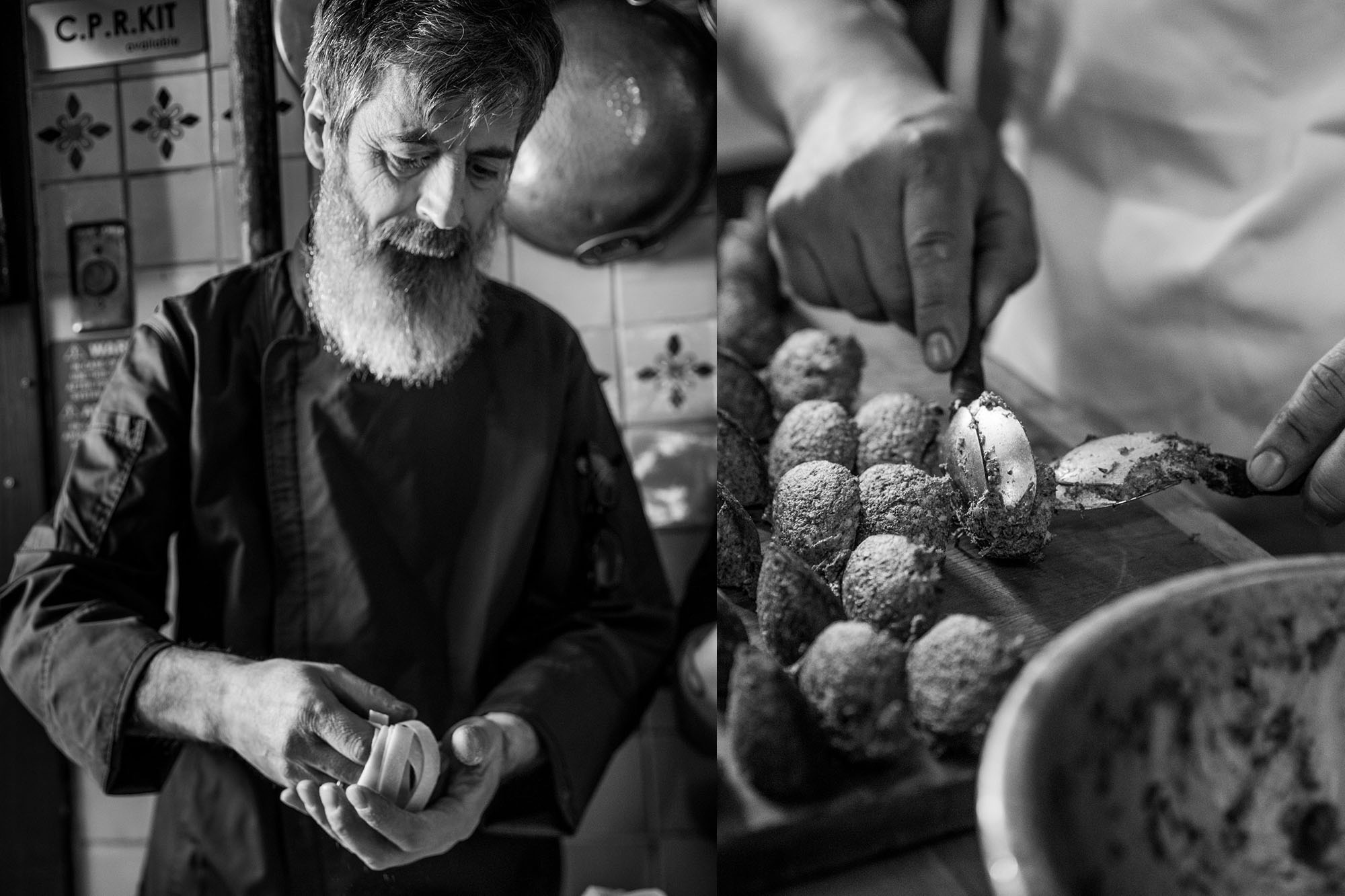 A chef preparing food in the kitchen