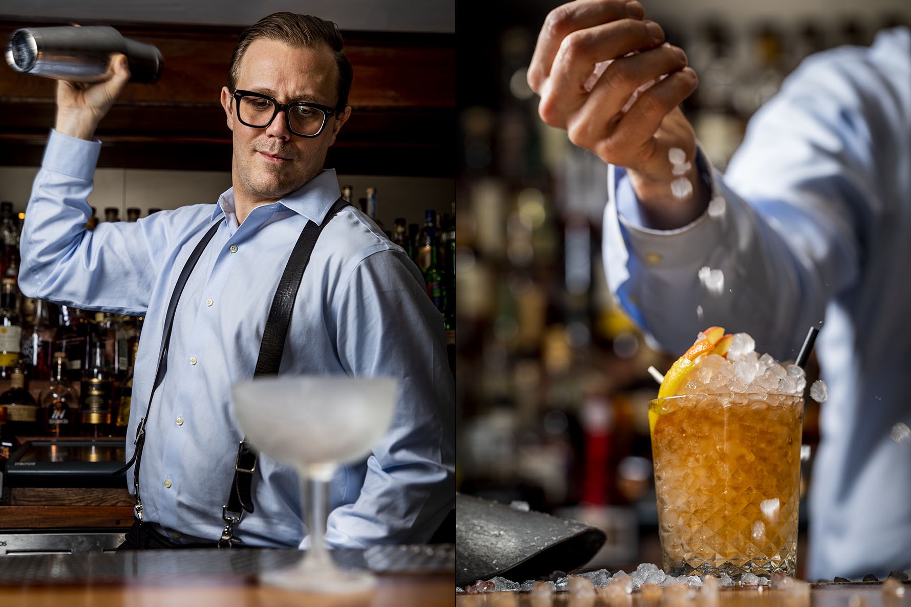 Head mixologist Jim Kearns mixing a drink at the underground bar Slowly Shirley.