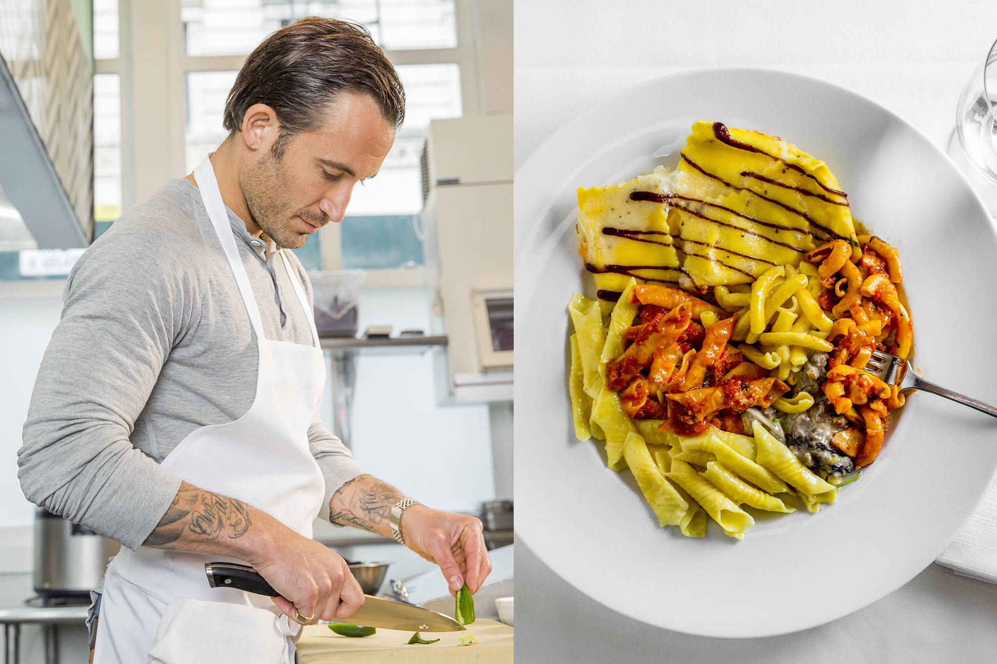 Chef Michael Chernow prepping food in the kitchen.